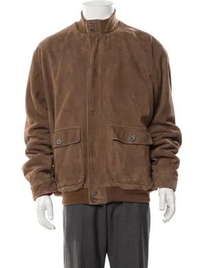 Pre-owned Polo Ralph Lauren Leather Bomber Jacket In Brown