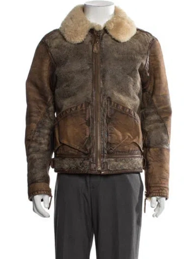 Pre-owned Polo Ralph Lauren Leather Bomber Jacket In Brown