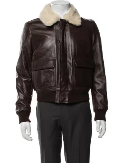 Pre-owned Polo Ralph Lauren Leather Bomber Jacket In Brown