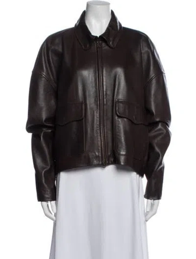 Pre-owned Polo Ralph Lauren Leather Bomber Jacket In Brown