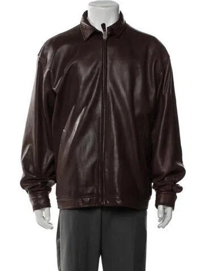 Pre-owned Polo Ralph Lauren Leather Bomber Jacket In Brown