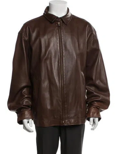 Pre-owned Polo Ralph Lauren Leather Bomber Jacket In Brown