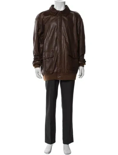 Pre-owned Polo Ralph Lauren Leather Bomber Jacket In Brown