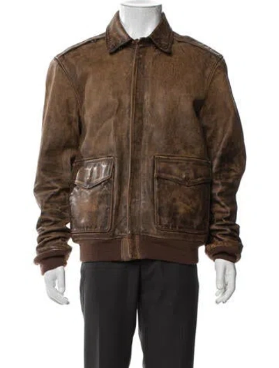 Pre-owned Polo Ralph Lauren Leather Bomber Jacket In Brown