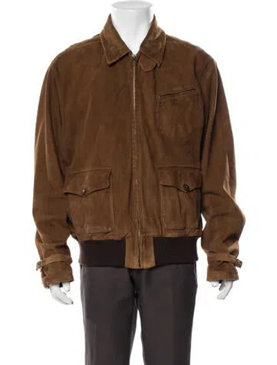 Pre-owned Polo Ralph Lauren Leather Bomber Jacket In Neutral