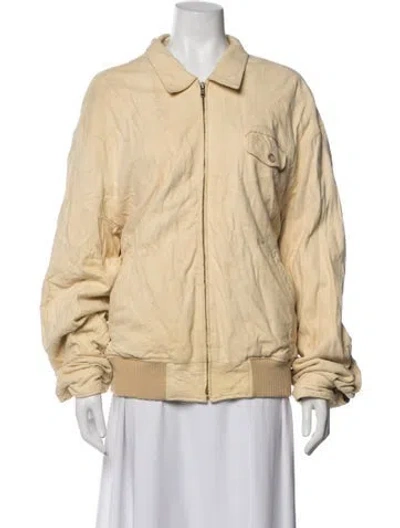 Pre-owned Polo Ralph Lauren Leather Bomber Jacket In Neutrals