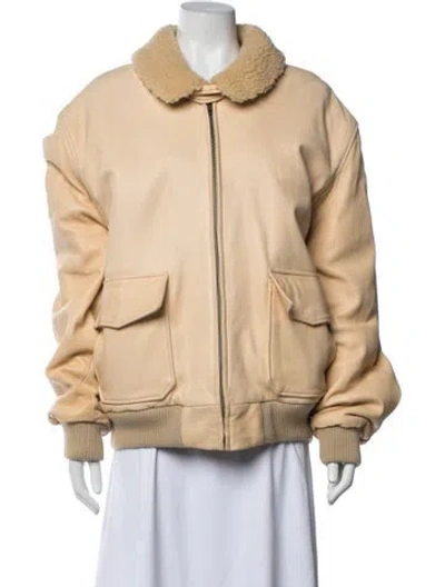 Pre-owned Polo Ralph Lauren Leather Bomber Jacket In Neutrals