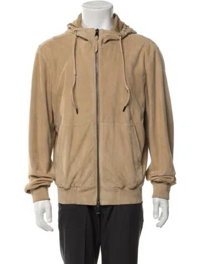 Pre-owned Polo Ralph Lauren Leather Bomber Jacket In Neutrals