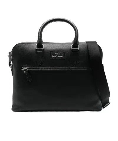 Polo Ralph Lauren Leather Briefcase In Black