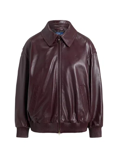 Polo Ralph Lauren Leather Bubble Zip Jacket In Red