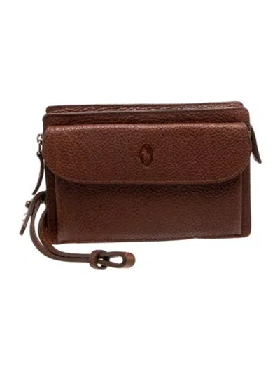 Pre-owned Polo Ralph Lauren Leather Clutch In Brown