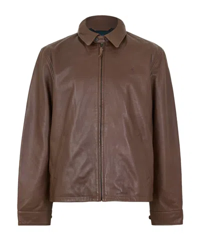 Polo Ralph Lauren Leather Collared Jacket In Brown