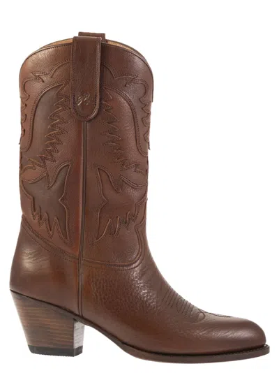 Polo Ralph Lauren Leather Cowboy Boots In Brown