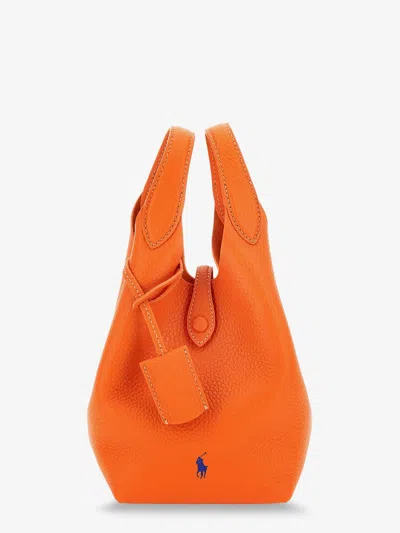 Polo Ralph Lauren Leather Crossbody Bag With Engraved Logo In Orange
