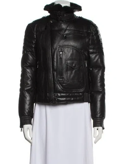 Pre-owned Polo Ralph Lauren Leather Down Jacket In Black