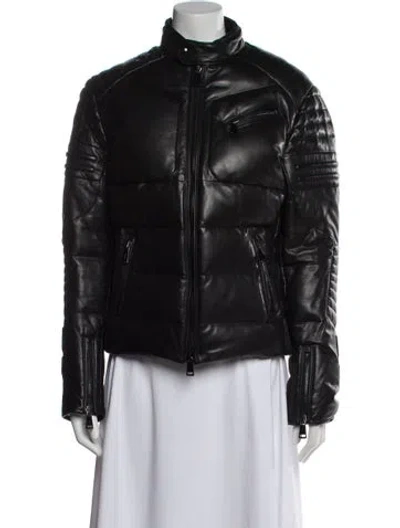 Pre-owned Polo Ralph Lauren Leather Down Jacket In Black