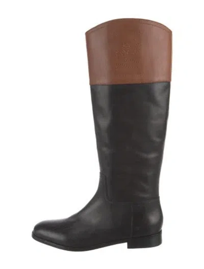 Pre-owned Polo Ralph Lauren Leather Embroidered Accent Riding Boots In Black