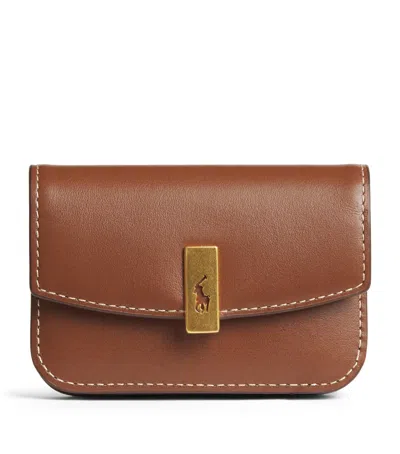 Polo Ralph Lauren Leather Flap Id Card Holder In Brown