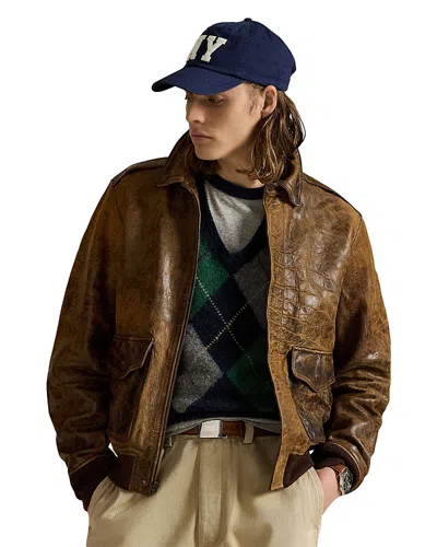Polo Ralph Lauren Leather Flight Jacket In Brown