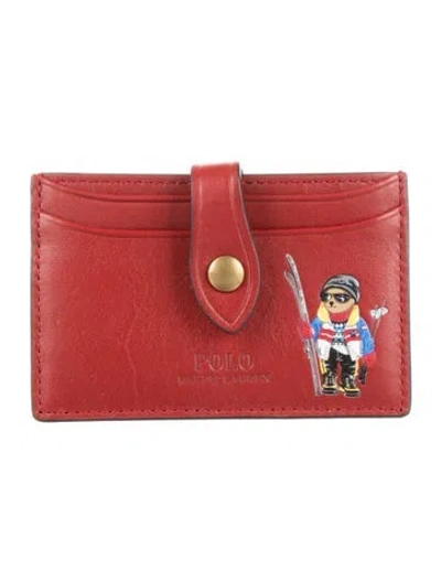 Pre-owned Polo Ralph Lauren Leather Graphic Print Card Holder In Red