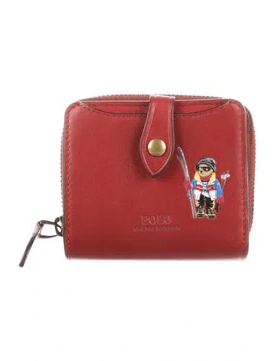 Pre-owned Polo Ralph Lauren Leather Graphic Print Wallet In Red