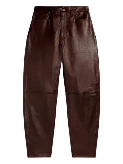 Polo Ralph Lauren Leather High-waisted Trousers In Brown