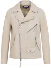 Polo Ralph Lauren Asymmetrical Front Zipper Leather Biker Jacket In Neutrals