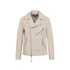 Polo Ralph Lauren Asymmetrical Front Zipper Leather Biker Jacket In Neutrals