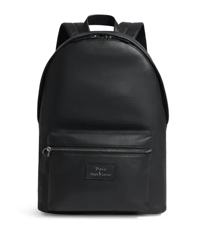 Polo Ralph Lauren Leather Logo Backpack In Black