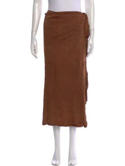 Pre-owned Polo Ralph Lauren Leather Long Skirt In Brown