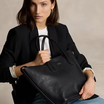 Polo Ralph Lauren Reversible Leather Medium Bellport Tote In Black