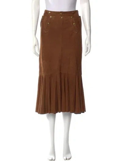 Pre-owned Polo Ralph Lauren Leather Midi Length Skirt In Brown