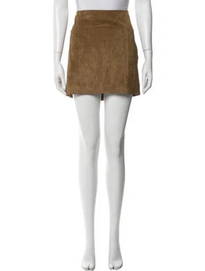 Pre-owned Polo Ralph Lauren Leather Mini Skirt In Brown