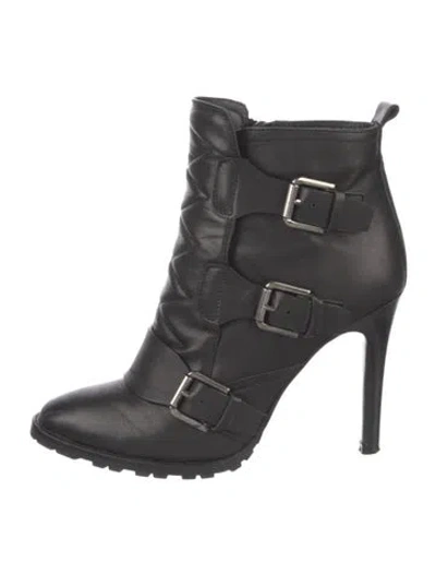 Pre-owned Polo Ralph Lauren Leather Moto Boots In Black