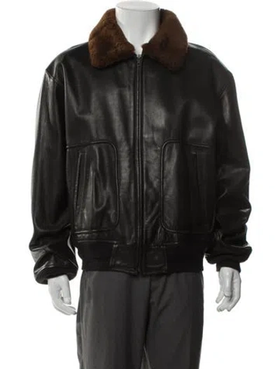 Pre-owned Polo Ralph Lauren Leather Moto Jacket In Black