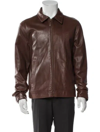 Pre-owned Polo Ralph Lauren Leather Moto Jacket In Brown