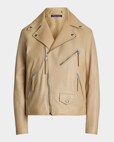 Polo Ralph Lauren Leather Moto Jacket In Light Sand