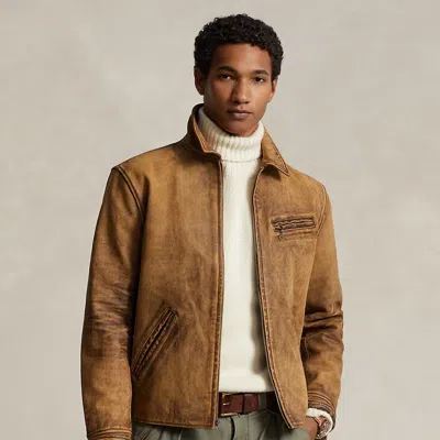 Polo Ralph Lauren Leather Newsboy Jacket In Brown