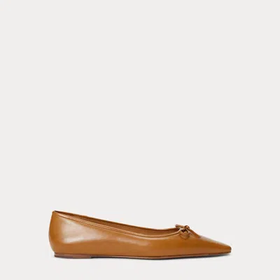 Polo Ralph Lauren Leather Pointed Ballet Flat In Cuoio