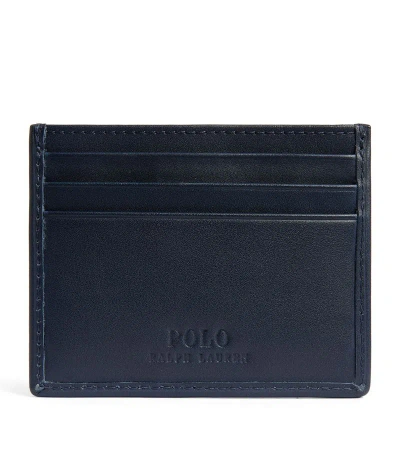 Polo Ralph Lauren Leather Polo Bear Card Holder In Navy