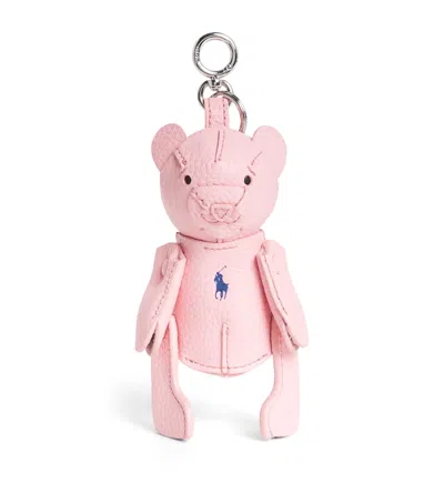Polo Ralph Lauren Leather Polo Bear Keyring In Pink