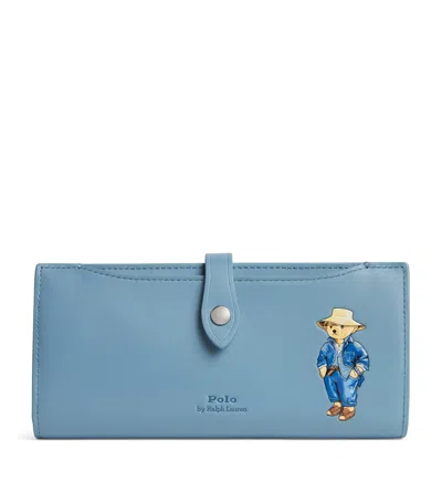 Polo Ralph Lauren Leather Polo Bear Wallet In Blue