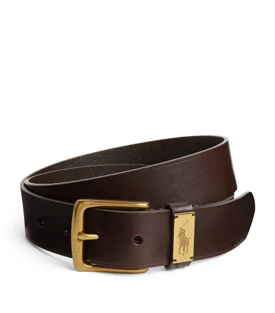 Polo Ralph Lauren Leather Polo Pony Belt In Brown