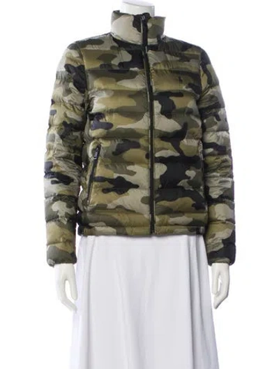 Pre-owned Polo Ralph Lauren Leather Printed Down Jacket In Green