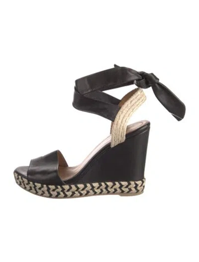 Pre-owned Polo Ralph Lauren Leather Printed Espadrilles In Black