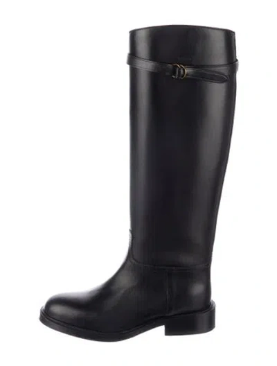 Pre-owned Polo Ralph Lauren Leather Riding Boots In Black