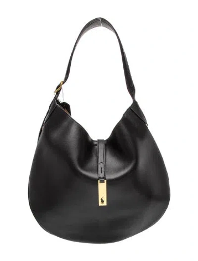 Pre-owned Polo Ralph Lauren Leather Shoulder Bag In Black