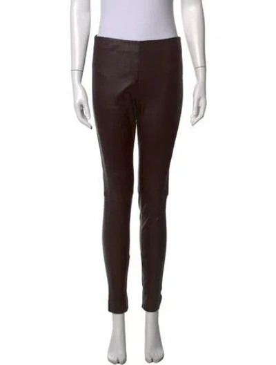 Pre-owned Polo Ralph Lauren Leather Skinny Leg Pants In Brown