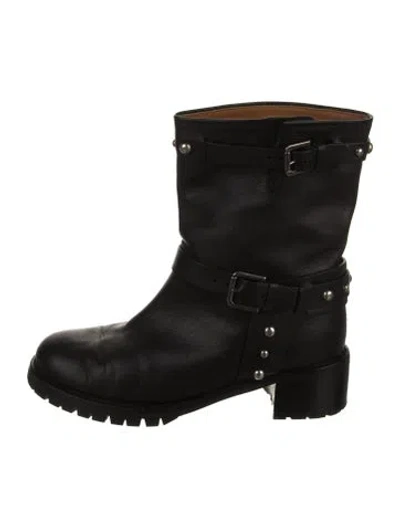 Pre-owned Polo Ralph Lauren Leather Studded Accents Moto Boots In Black