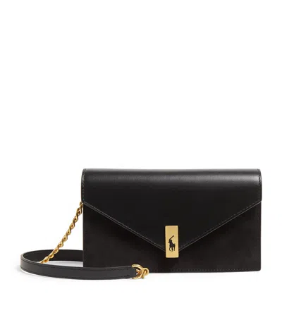Polo Ralph Lauren Leather-suede Polo Id Wallet On Chain In Black